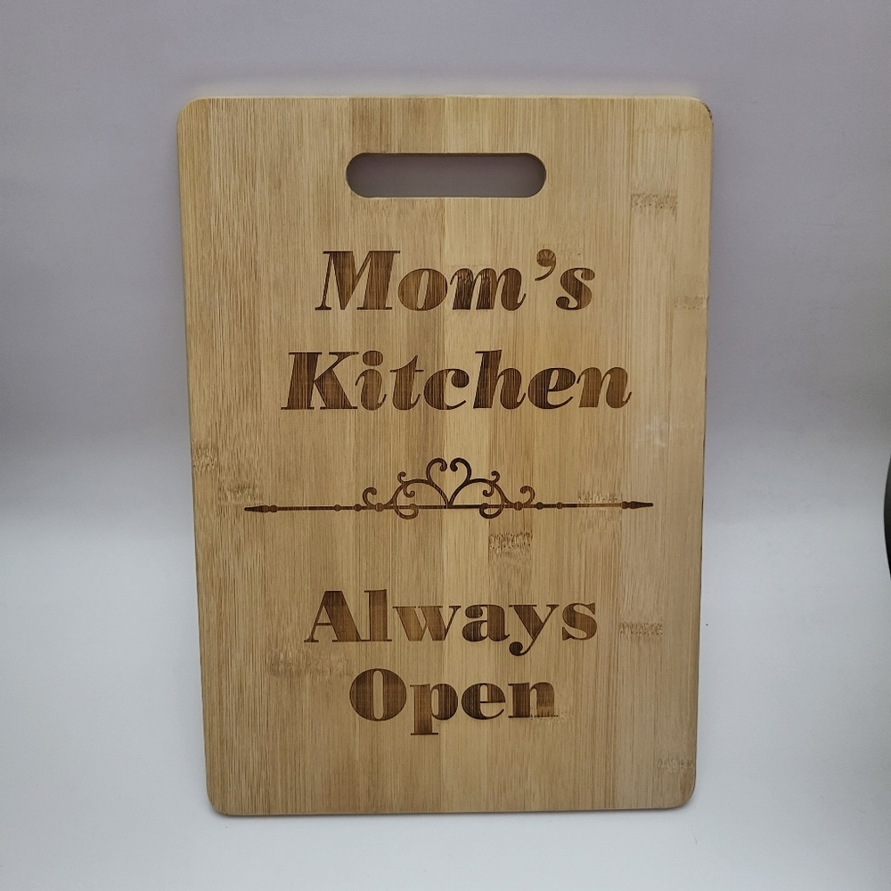 NEW Bamboo Cutting Board Laser Engraved With Mom Saying Approx. 9 1/2" X 13 1/2"